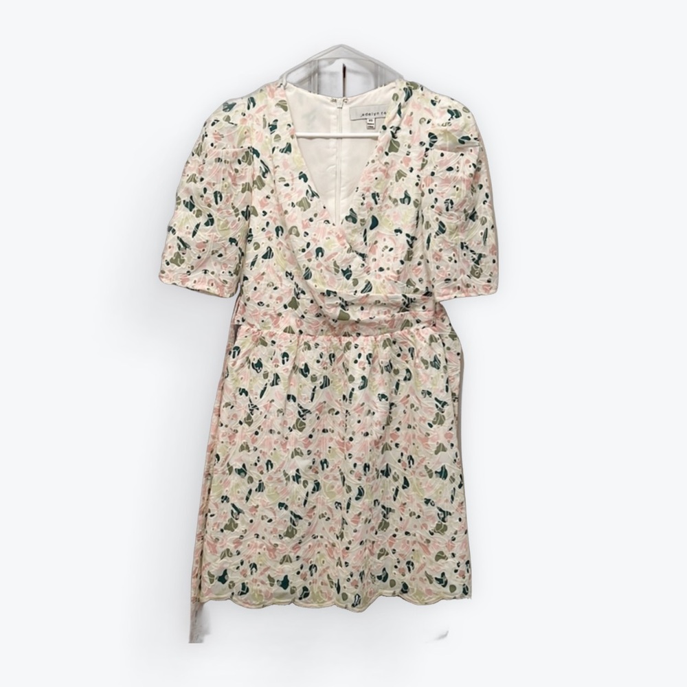 Adelyn Rae Denise Cotton Eyelet Floral Puff Sleeve Mini Dress, Pink Size XS